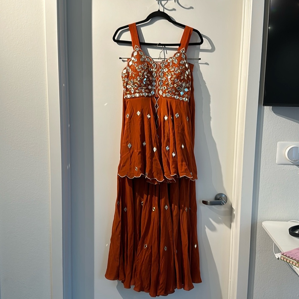 Orange sharara with peplum top